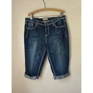 Earl Jean Denim Capri Pants Womens 14 Dark Wash Embellished Pockets Western
